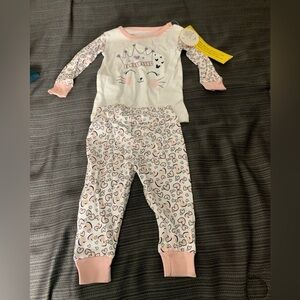 New Little Star Set Pants Top Long Sleeve Heart Crown Kitty Cat Print Pink 9 M